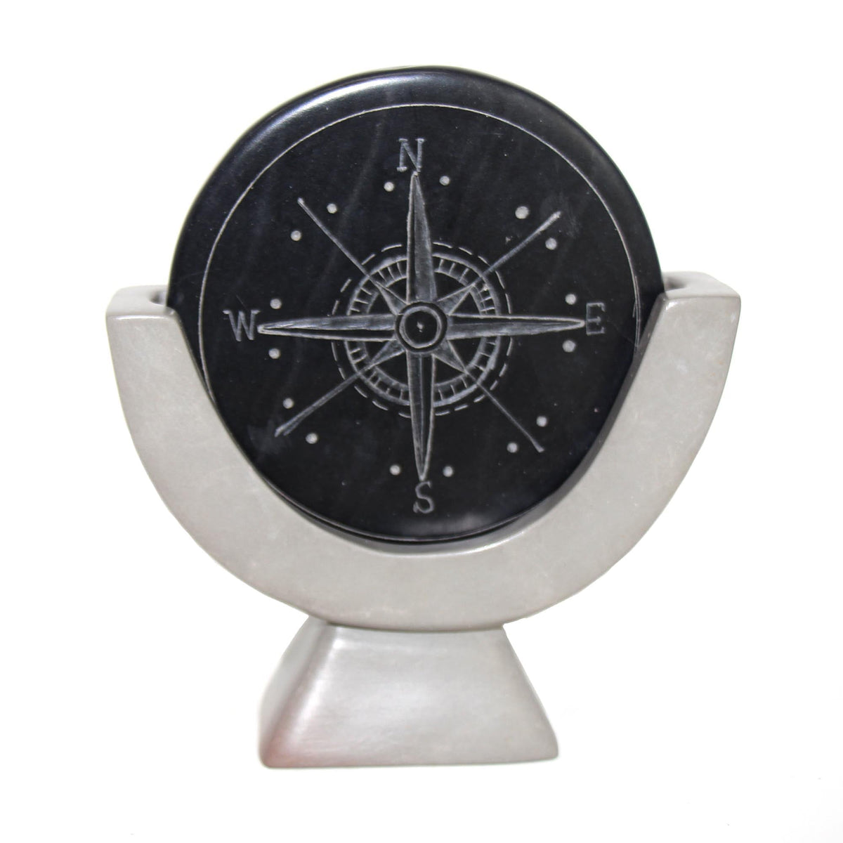 Compass Soapstone Sculpture, Dark Gray Stone - Mayra and Company