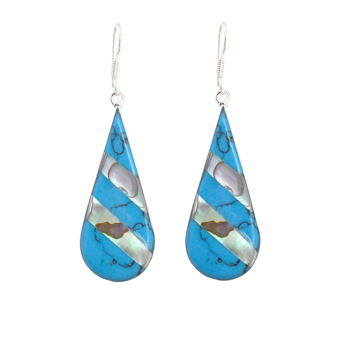 Abalone & Turquoise Striped Teardrop Earrings - Mayra and Company