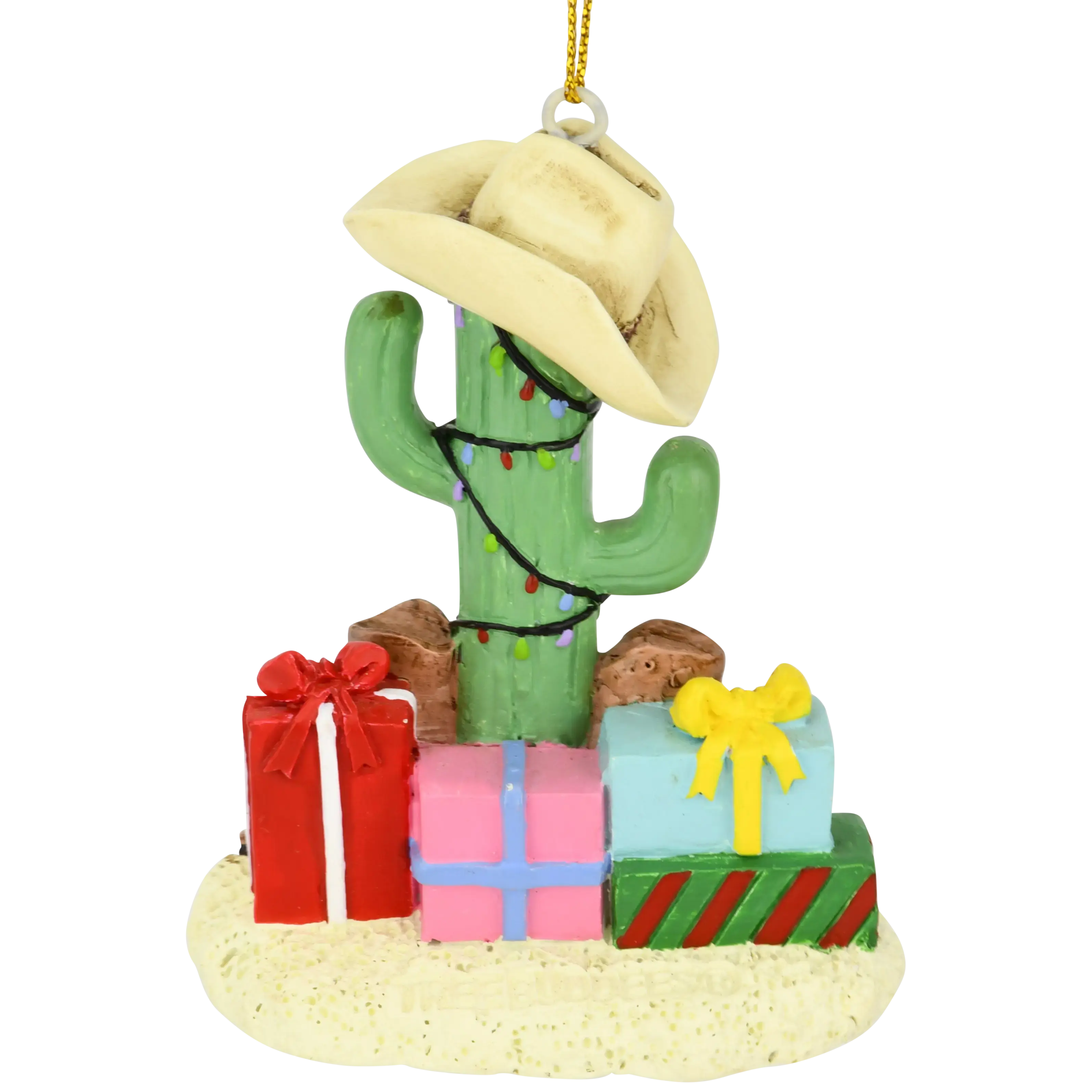 Cactus Christmas Tree with Cowboy Boots Cowboy Hats and Presents Ornament