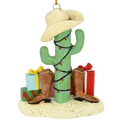 Cactus Christmas Tree with Cowboy Boots Cowboy Hats and Presents Ornament