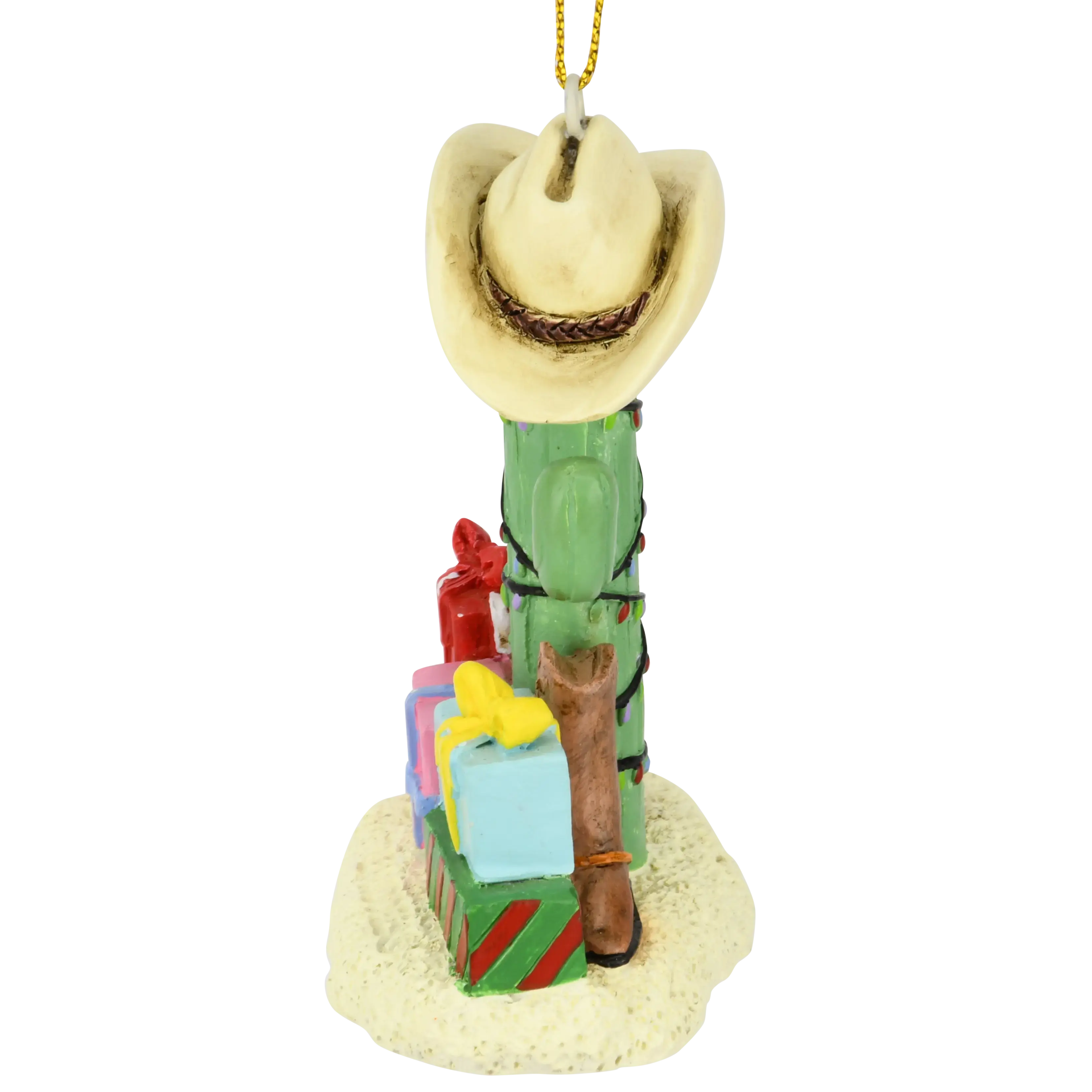 Cactus Christmas Tree with Cowboy Boots Cowboy Hats and Presents Ornament