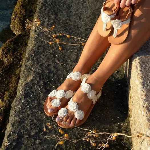 Summer flip-toe flat floral Bohemian women's sandals