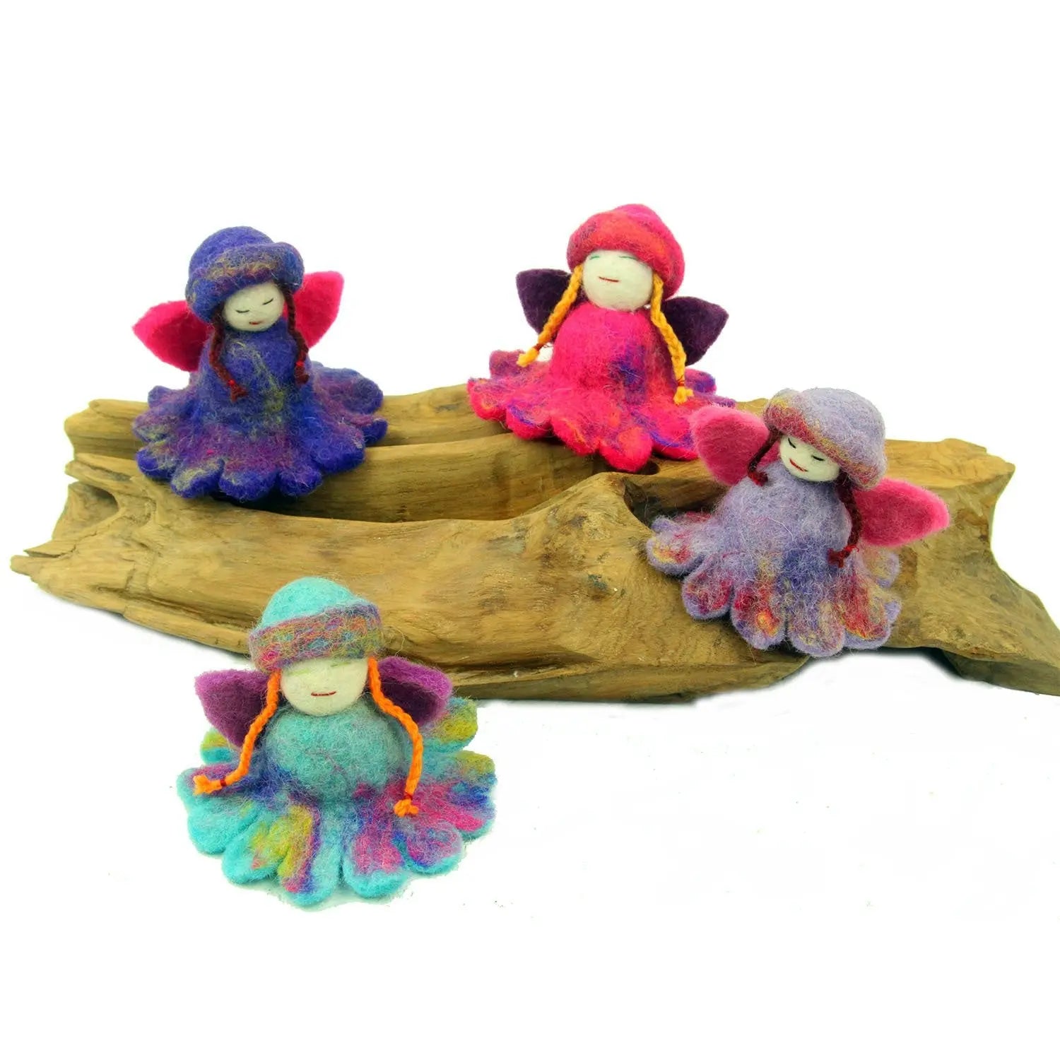 Hand Felted Colorful Flower Fairies - Set of 4 - Global Groove Global Groove