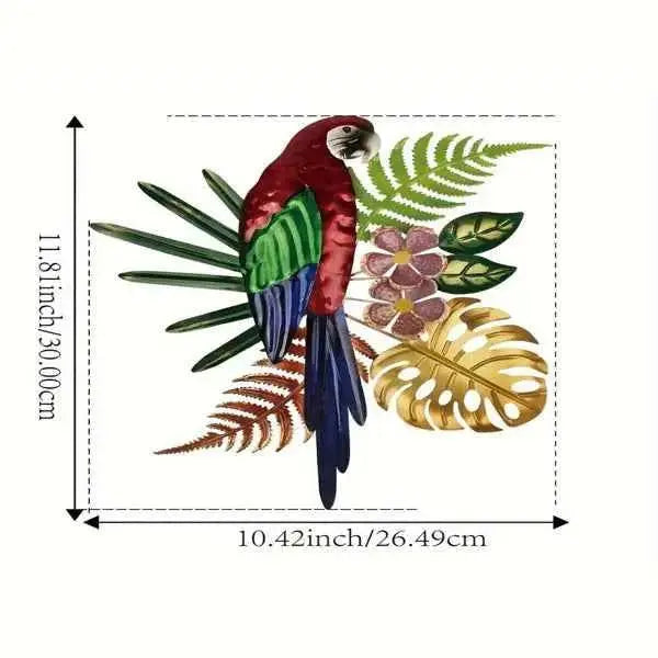 Vintage Colorful Parrot Wall Art With Floral Design Bohemian Tropical Bird Decor For Home Kitchen Office