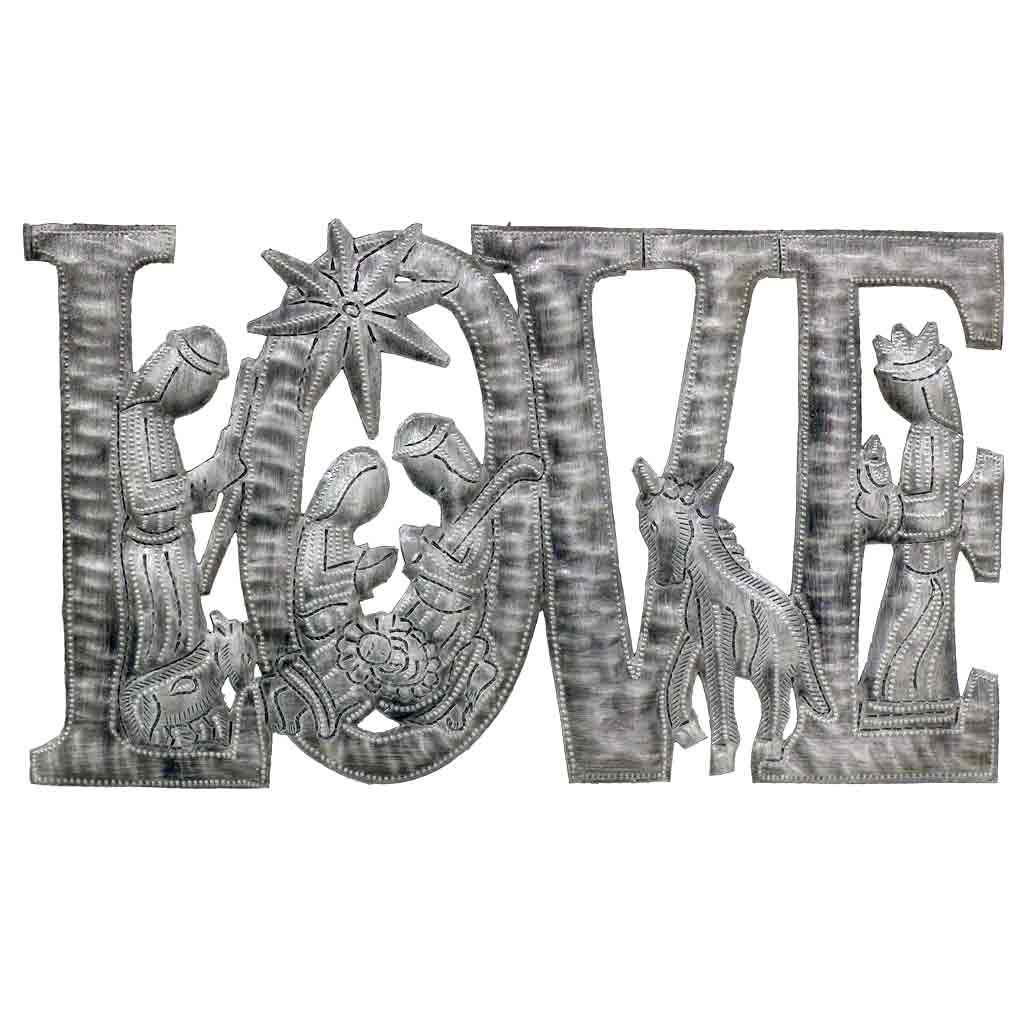 LOVE Metal Art with Nativity Scene (9" x 14") - Croix des Bouquets (H) Croix des Bouquets (H)
