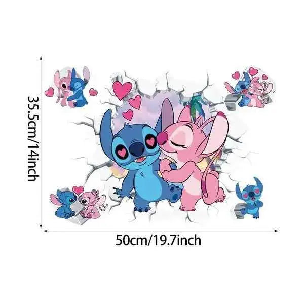 3D Broken Wall Stitch Wallpaper Children's Room Art Poster Decoration Self Adhesive Cartoon Anime Sticker Glass Door Sticker