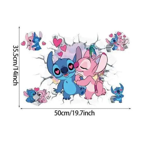 3D Broken Wall Stitch Wallpaper Children's Room Art Poster Decoration Self Adhesive Cartoon Anime Sticker Glass Door Sticker