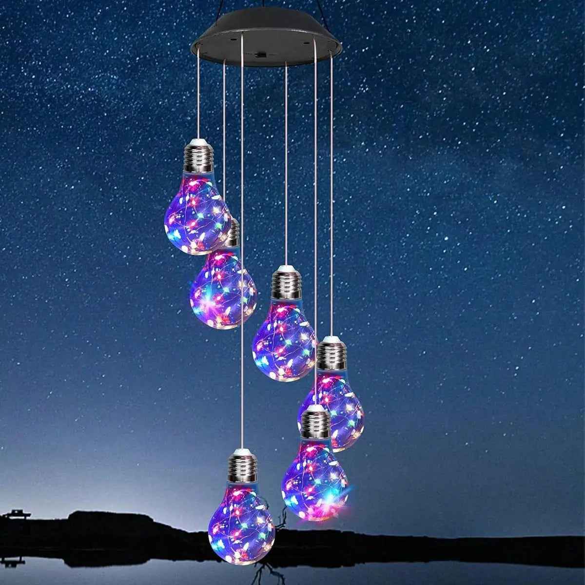 Set of 2 Colorful LED Solar Wind Chimes 21.6inch Light Bulb Shape Mobile Hanging Wind Chime Outdoor Waterproof Decorative Solar Powered Lights For Porch Deck Garden Patio Balcony Decor