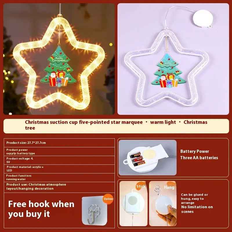 Christmas Star Window Light Christmas Atmosphere LED Lights Christmas Pendant Decoration for Window, Door & Holiday Display