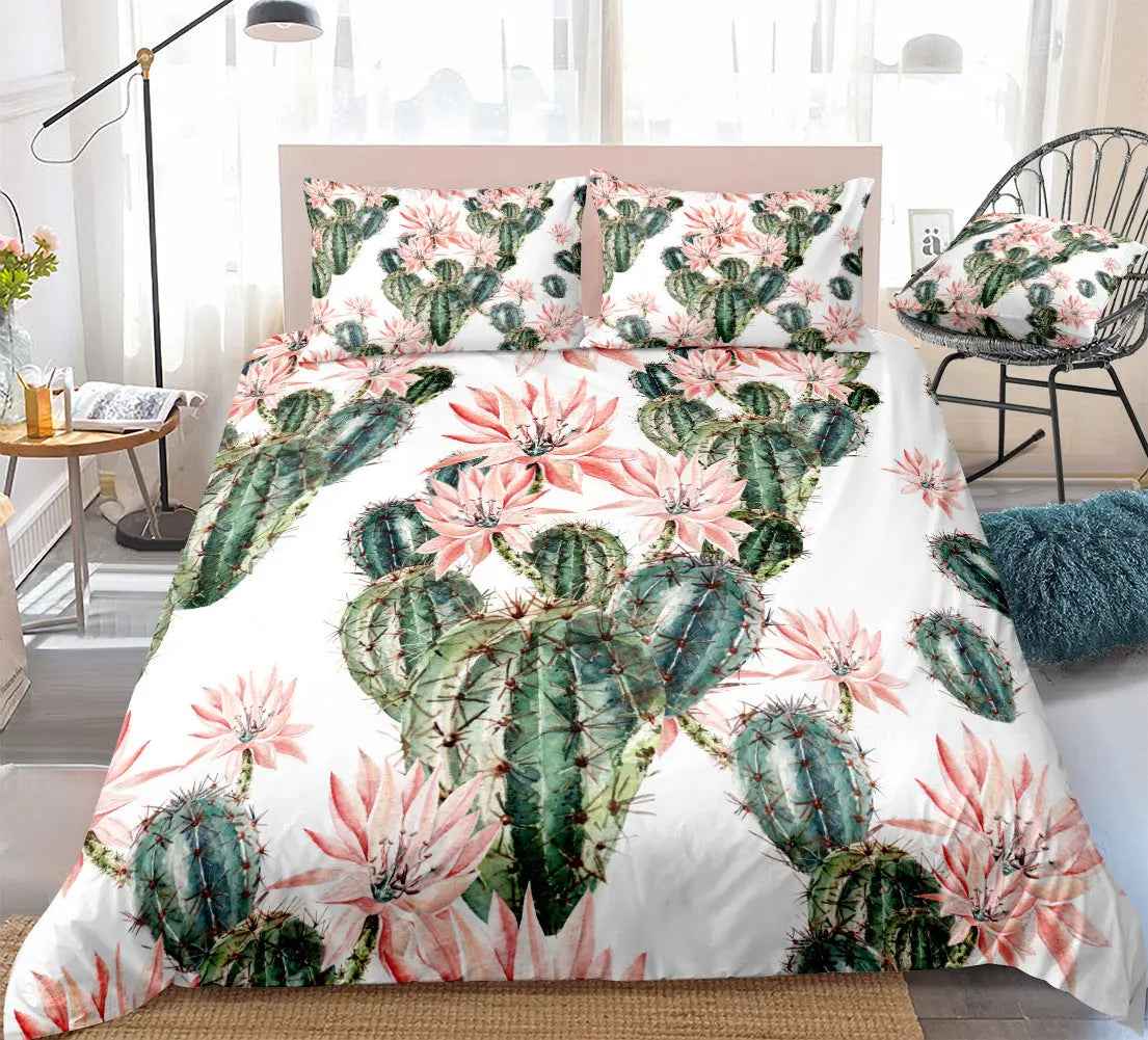Home Textiles Bedroom Bed Sheets Pillowcases Cactus Succulent Three or Four Piece Sets
