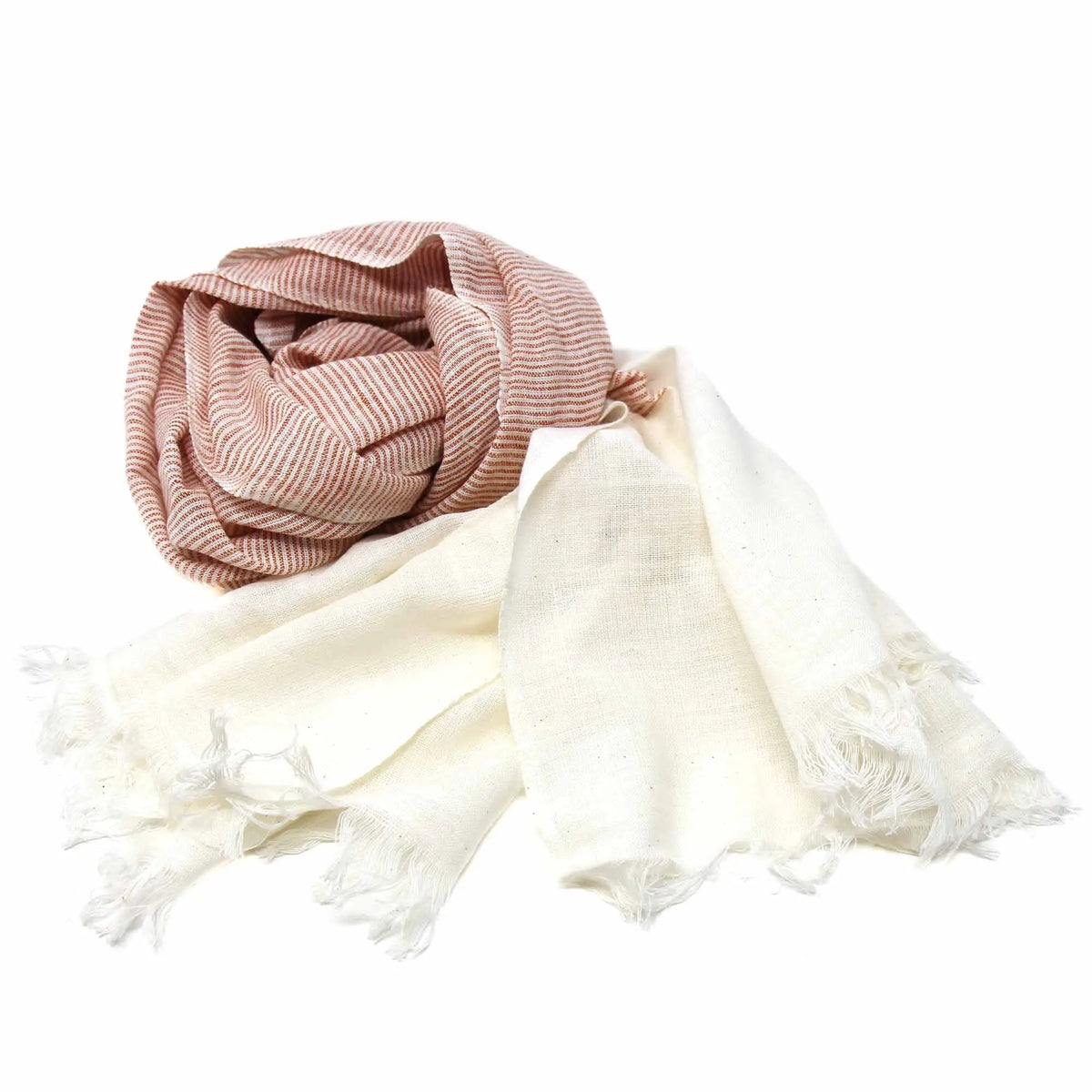 Hand-dyed Cotton Scarf, Rust & Cream with Fringe Asha Handicrafts