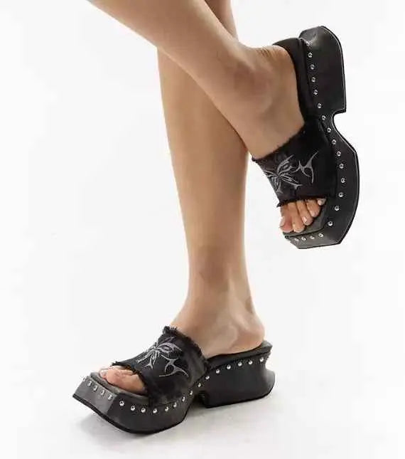 Butterfly Origin design  Flip-Flop      fringed, thin-soled ss, millennium hot girls, versatile, black flip-flops