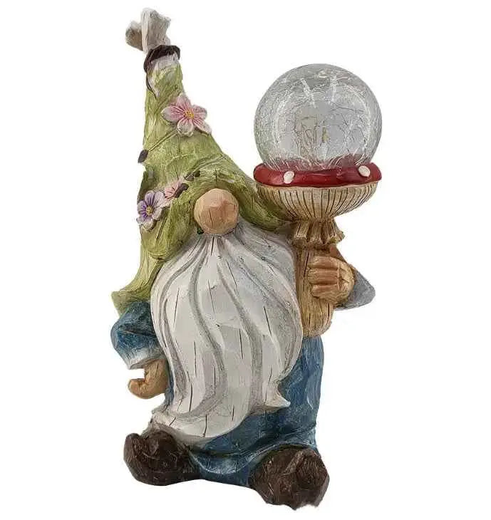 Elf Dwarf Holding Lamp Decoration Resin Dwarf Solar Energy