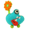 Hand Felted Blue Tooth Monster with Flower - Global Groove Global Groove