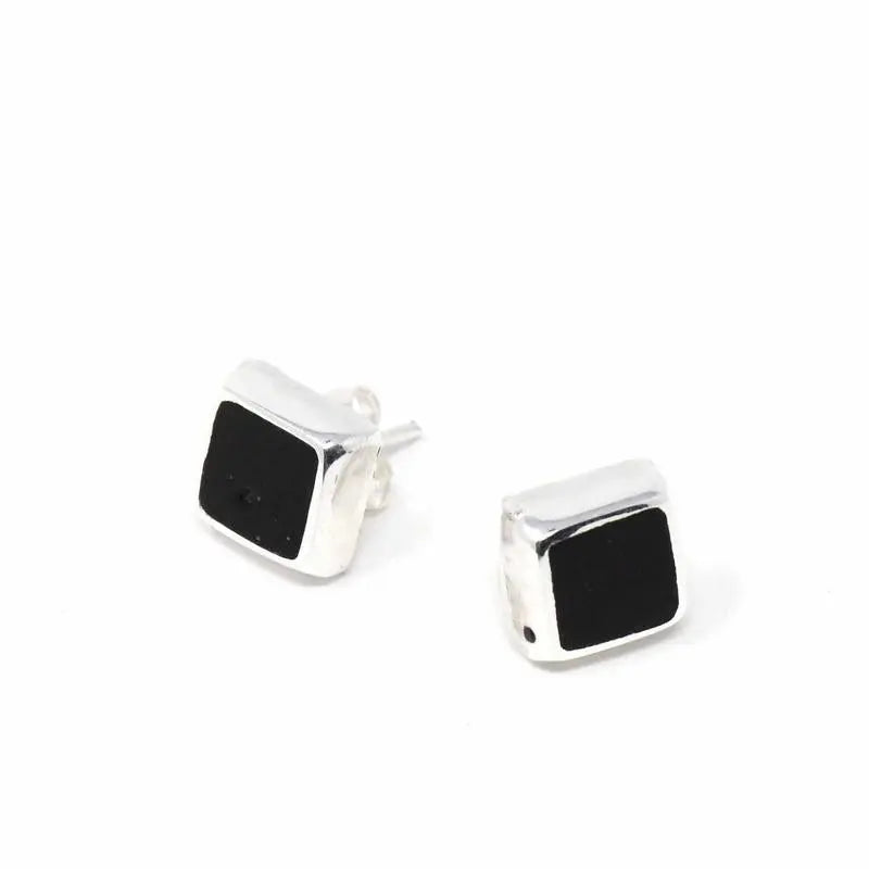 Sterling Silver Earrings, Sterling Silver Black Square Artisana