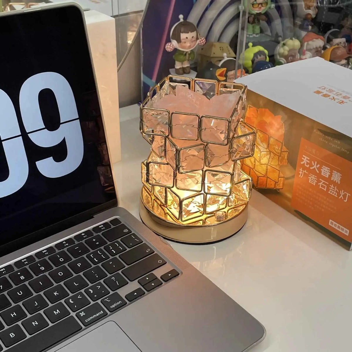USB Crystal Table Lamp Three Color Cube Bedroom Bedside Night Light For Home Room