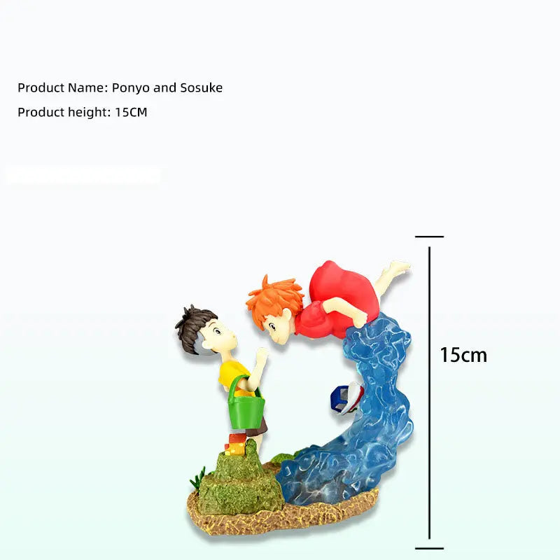 The scene of the encounter between Goldfish Hime, Mermaid Princess Ponyo, and Sosuke on the cliff is a static figurine model ornament eprolo