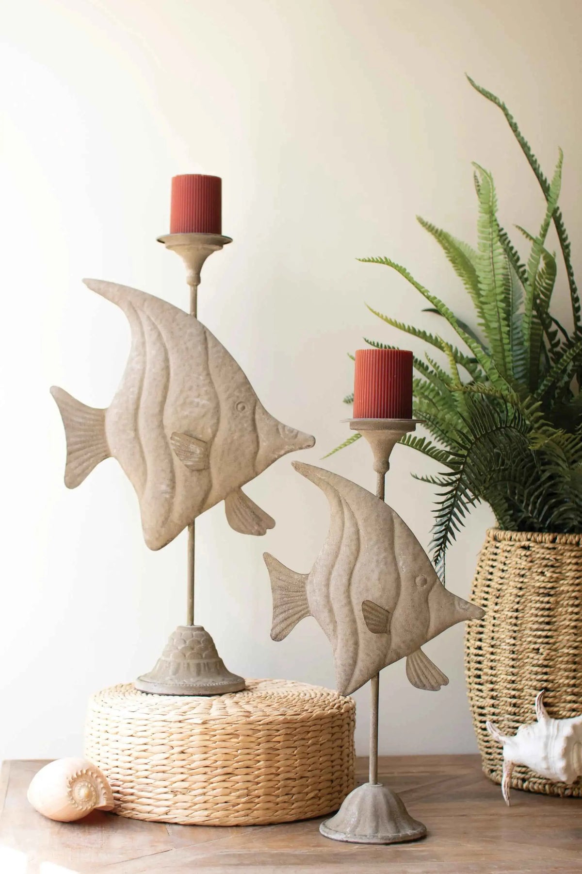 Set of 2 Charming Rustic Fish Candle Holders