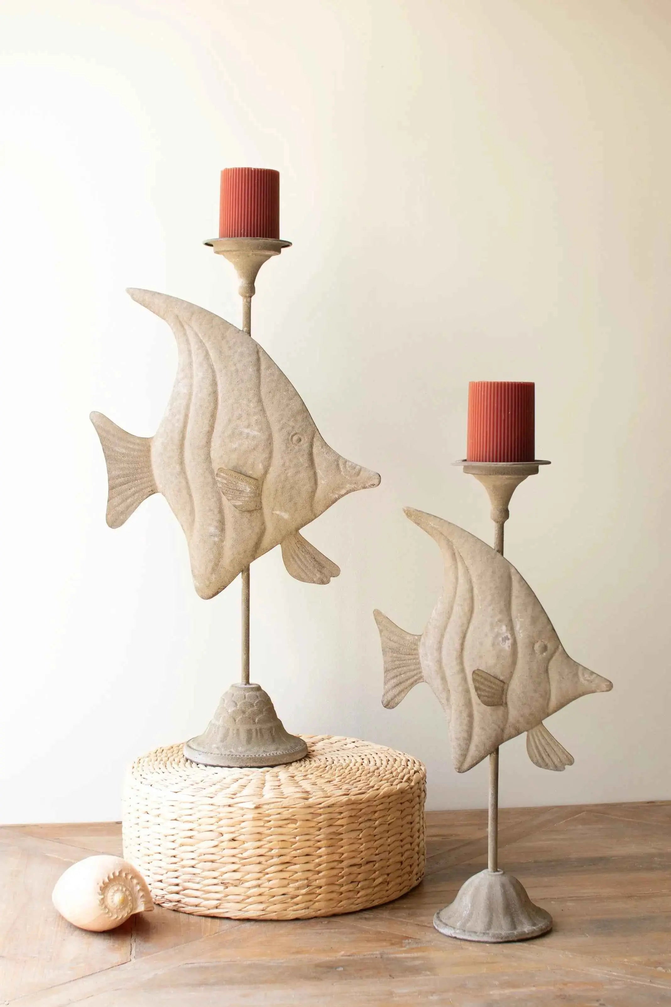 Set of 2 Charming Rustic Fish Candle Holders