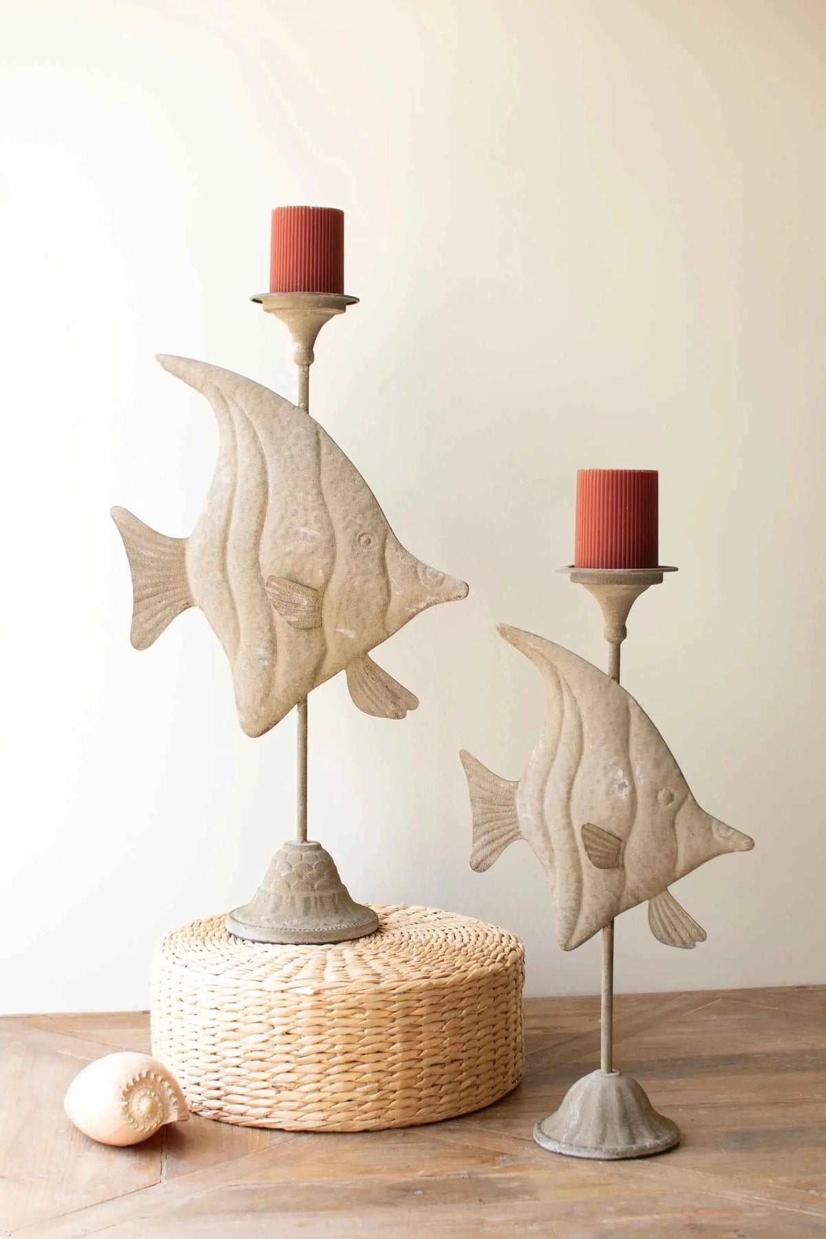 Set of 2 Charming Rustic Fish Candle Holders