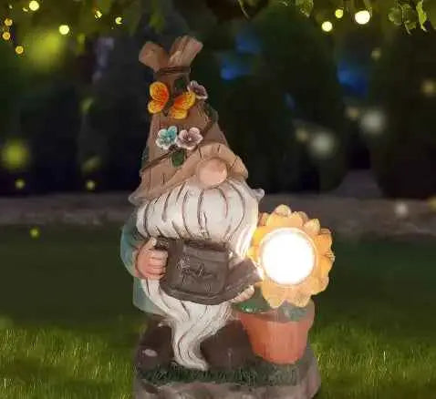 Garden solar powered watering sunflower dwarf resin decor  14 inches