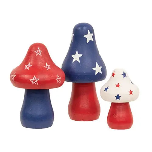 Set of 3 Wooden Americana Mushroom Sitters for Farmhouse Decor Countryside Home Decor