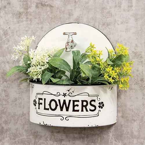 Rustic Distressed White Spigot Wall Planter