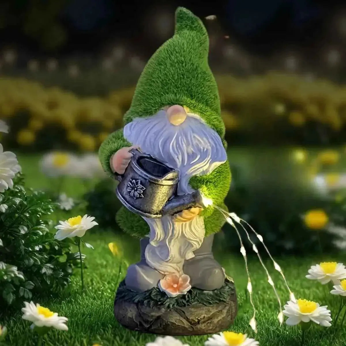 Outdoor Garden Solar Statue Light, Outdoor Gnomes Statues Decor, Garden Resin Flocking Gnome Watering Statue Decorative Light