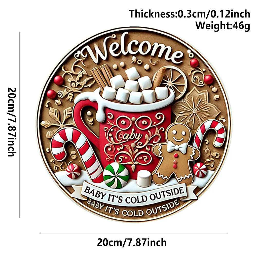 in stock American Country Christmas Holiday Round Door Plate Hanging Wooden Welcome Sign Decorative Pendant Wooden Tag Mayra and Company