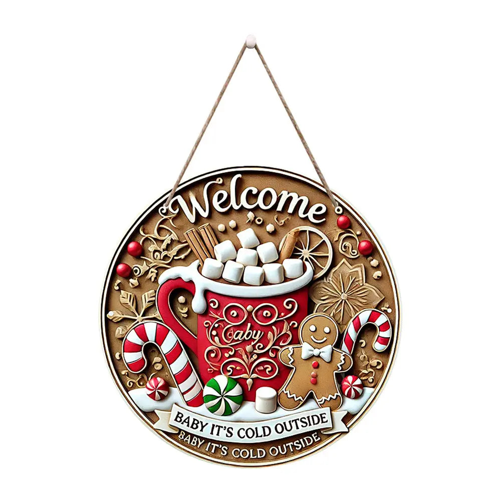 in stock American Country Christmas Holiday Round Door Plate Hanging Wooden Welcome Sign Decorative Pendant Wooden Tag Mayra and Company