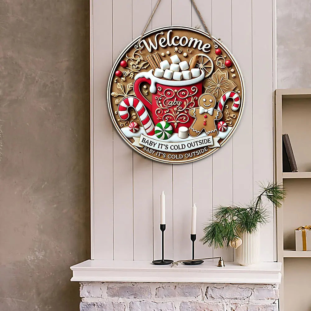 in stock American Country Christmas Holiday Round Door Plate Hanging Wooden Welcome Sign Decorative Pendant Wooden Tag Mayra and Company