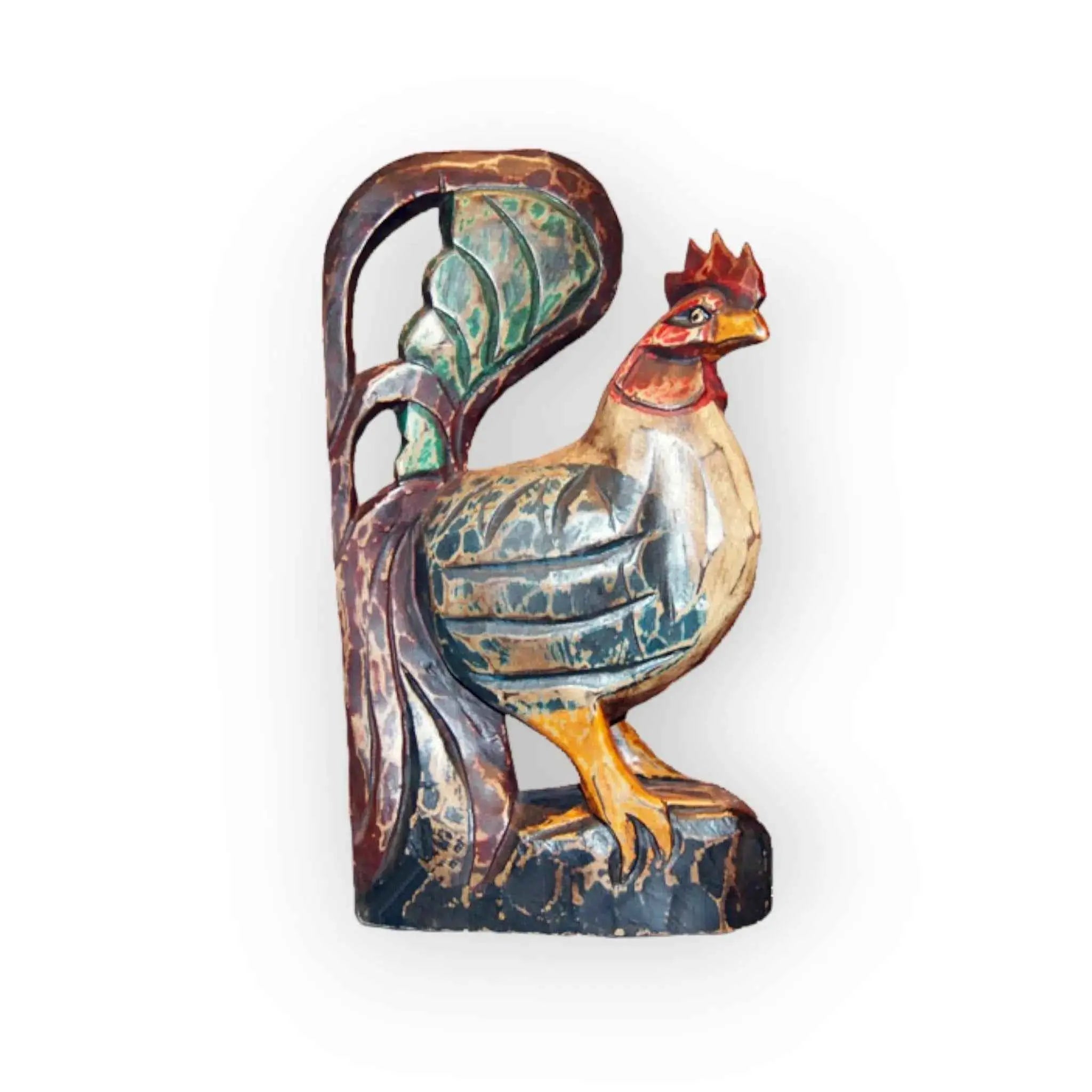 Carved Long Tailed Rooster 15 1/2" Tall