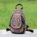 Women's Mini Embroidery Backpack, Backpack With Detachable Strap, Ethnic Style Versatile Multifunction Chest Bag