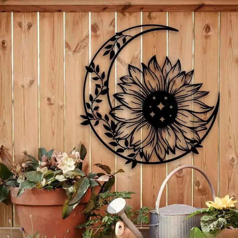 Sunflower Moon Metal Wall Art, Farmhouse Decor for Living Room Bedroom Outdoor