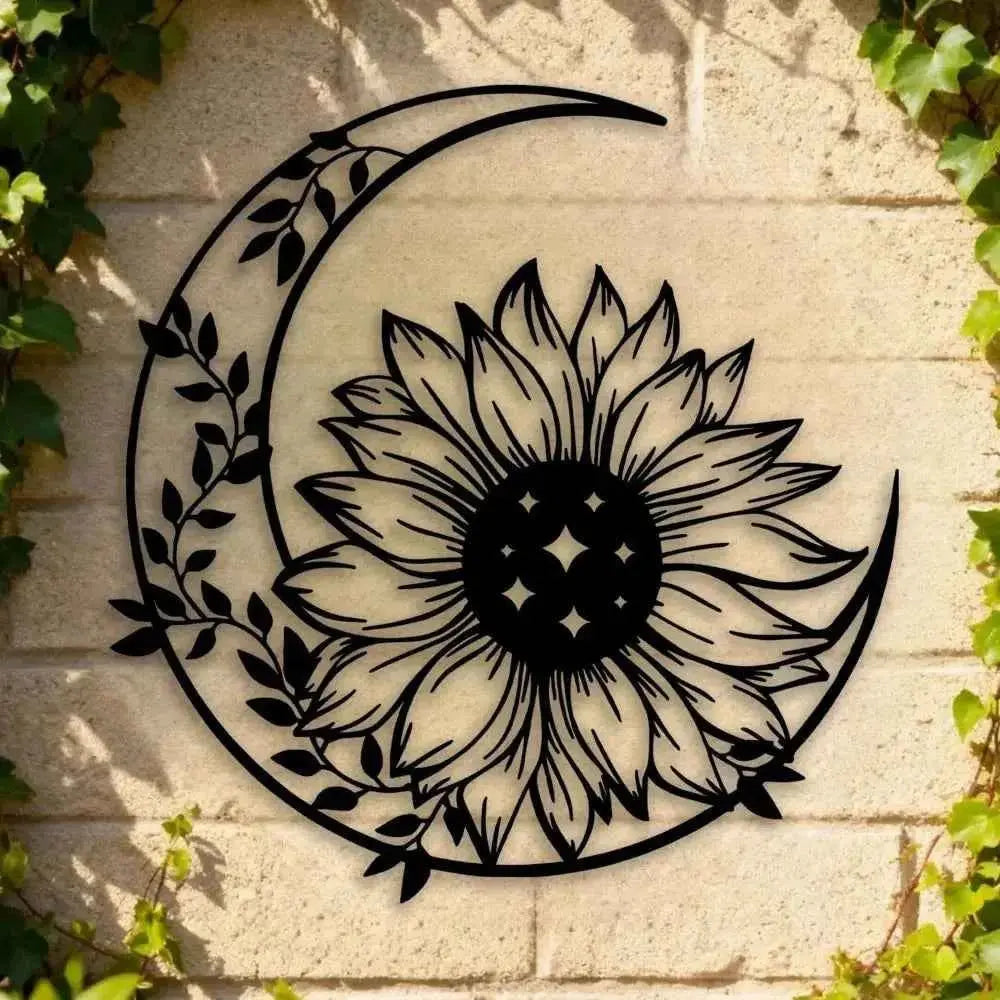 Sunflower Moon Metal Wall Art, Farmhouse Decor for Living Room Bedroom Outdoor