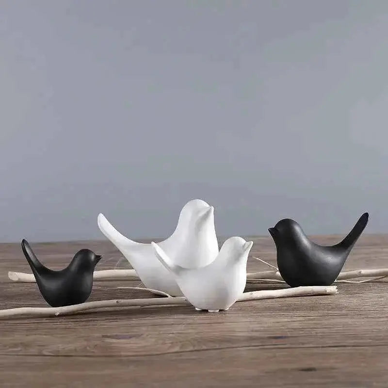 DecorBites™ Bird Figurine Set Nordic Ceramic Black White