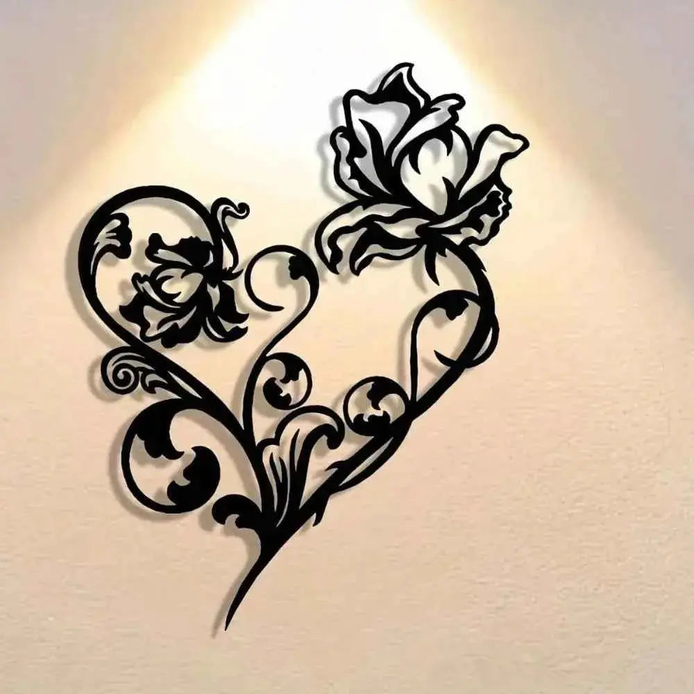 Elegant Black Metal Wall Sign - Abstract Heart Craft for Nature Lovers & Decor Enthusiasts