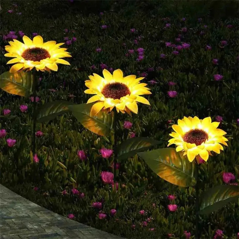3 Heads 1 Head Solar Simulation Sunflower LED Lights Garden Yard Lawn Night Lights Landscape Lamp Decor Christmas Flower Light