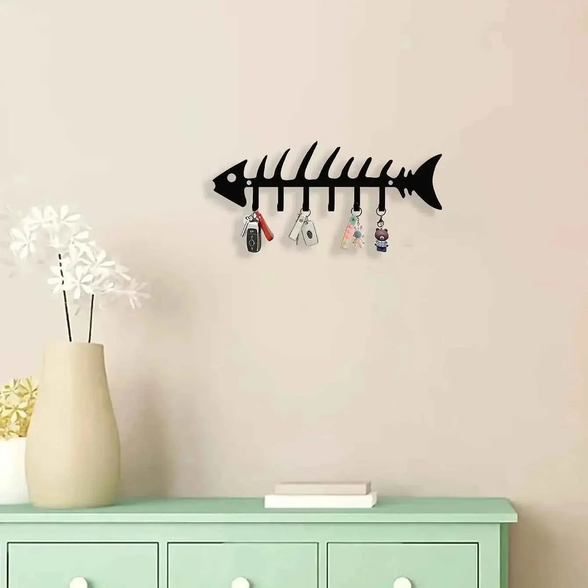 Metal Wall Hooks Organizer, Fishbone Key Holder & Decorative Wall Decor