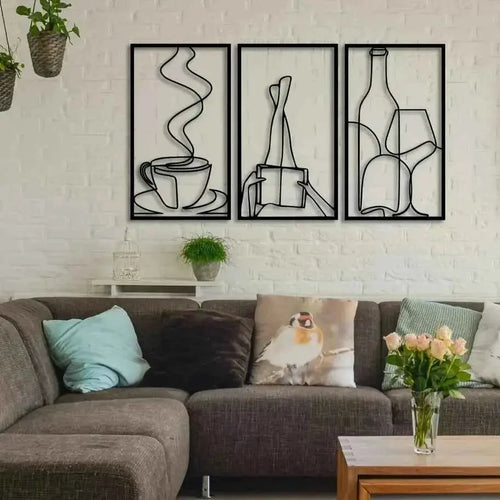 3-Piece Bookish Metal Wall Art, Minimalist Line Art for Reading & Coffee Lovers，Coffee Lover Minimalist Wall Art