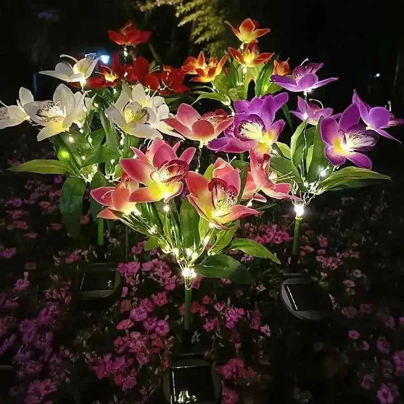 Garden Solar Lamp LED Artificial Orchid Flower Outdoor Decoration