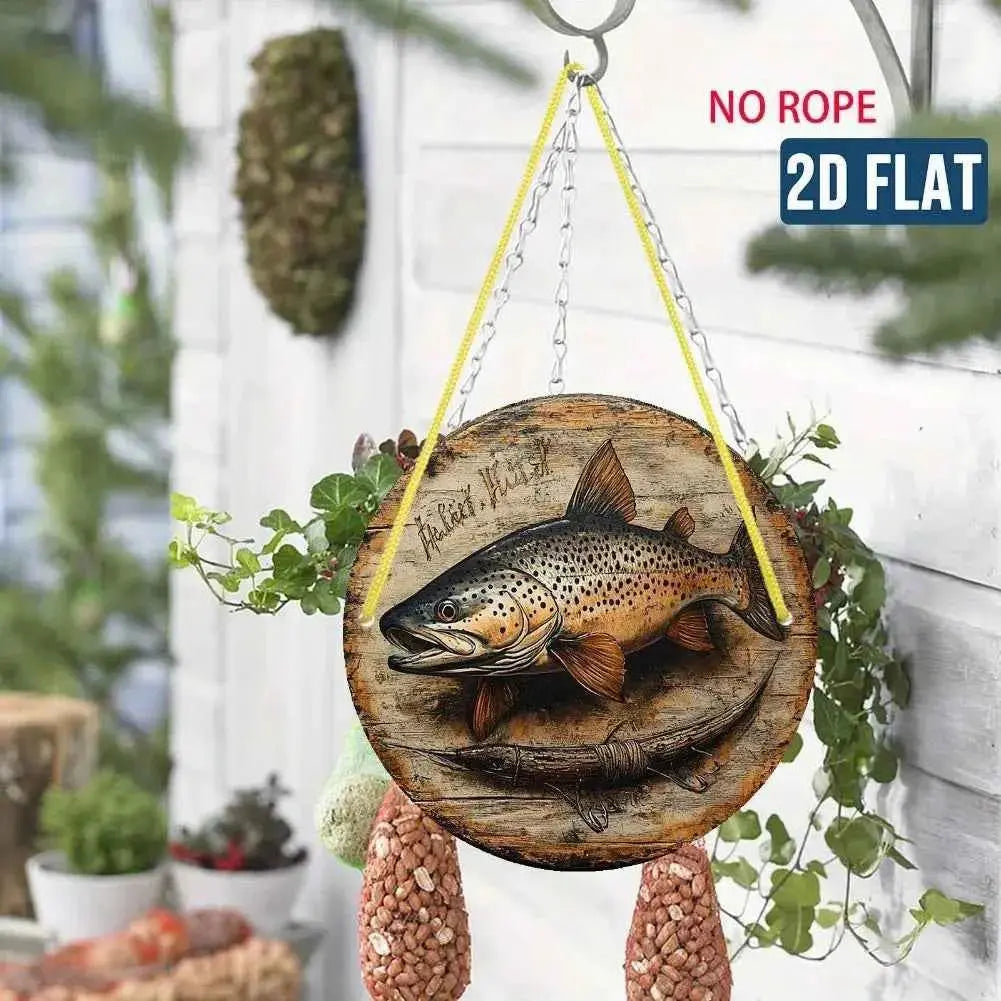2D Flat, Vintage Fishing Metal Wall Decor - Brown Trout Fish Art - Waterproof & Dustproof Aluminum Sign - Easy to Hang