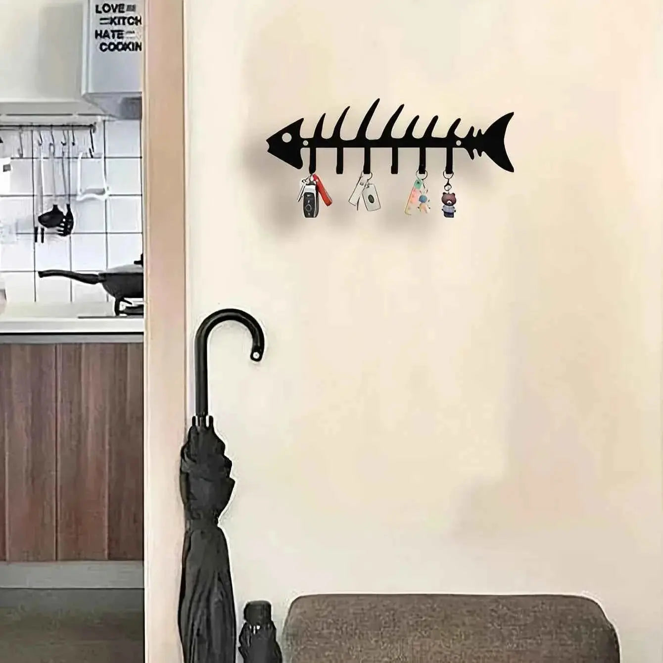 Metal Wall Hooks Organizer, Fishbone Key Holder & Decorative Wall Decor