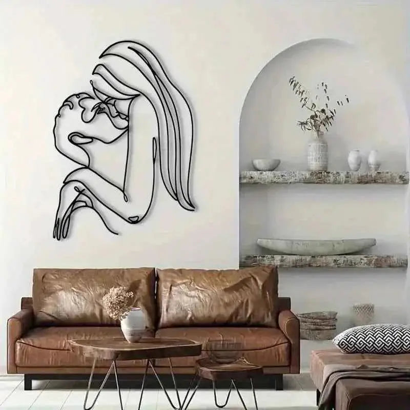 Couple Kissing (Long Hair Lady) Metal Wall Art