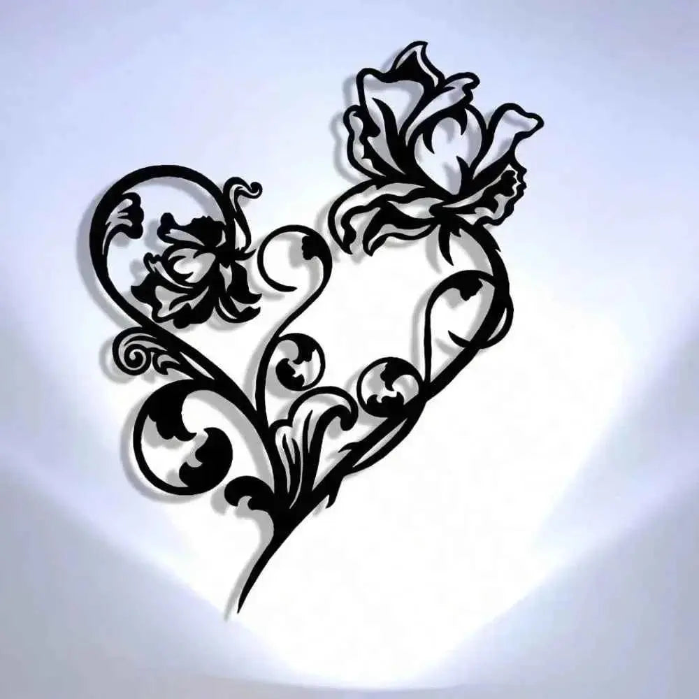 Elegant Black Metal Wall Sign - Abstract Heart Craft for Nature Lovers & Decor Enthusiasts