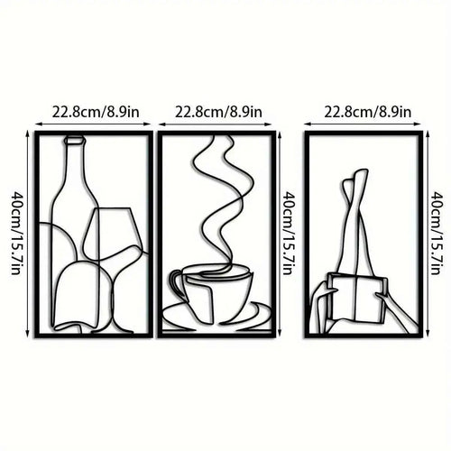3-Piece Bookish Metal Wall Art, Minimalist Line Art for Reading & Coffee Lovers，Coffee Lover Minimalist Wall Art