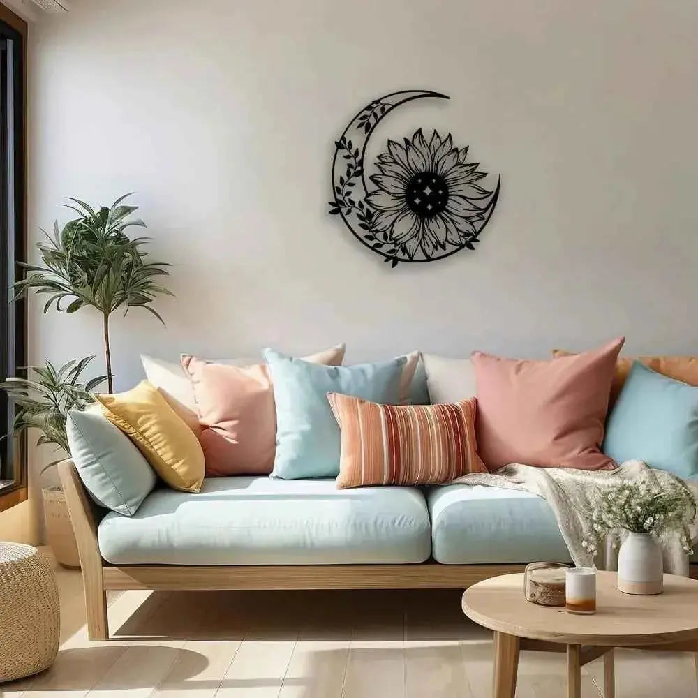 Sunflower Moon Metal Wall Art, Farmhouse Decor for Living Room Bedroom Outdoor