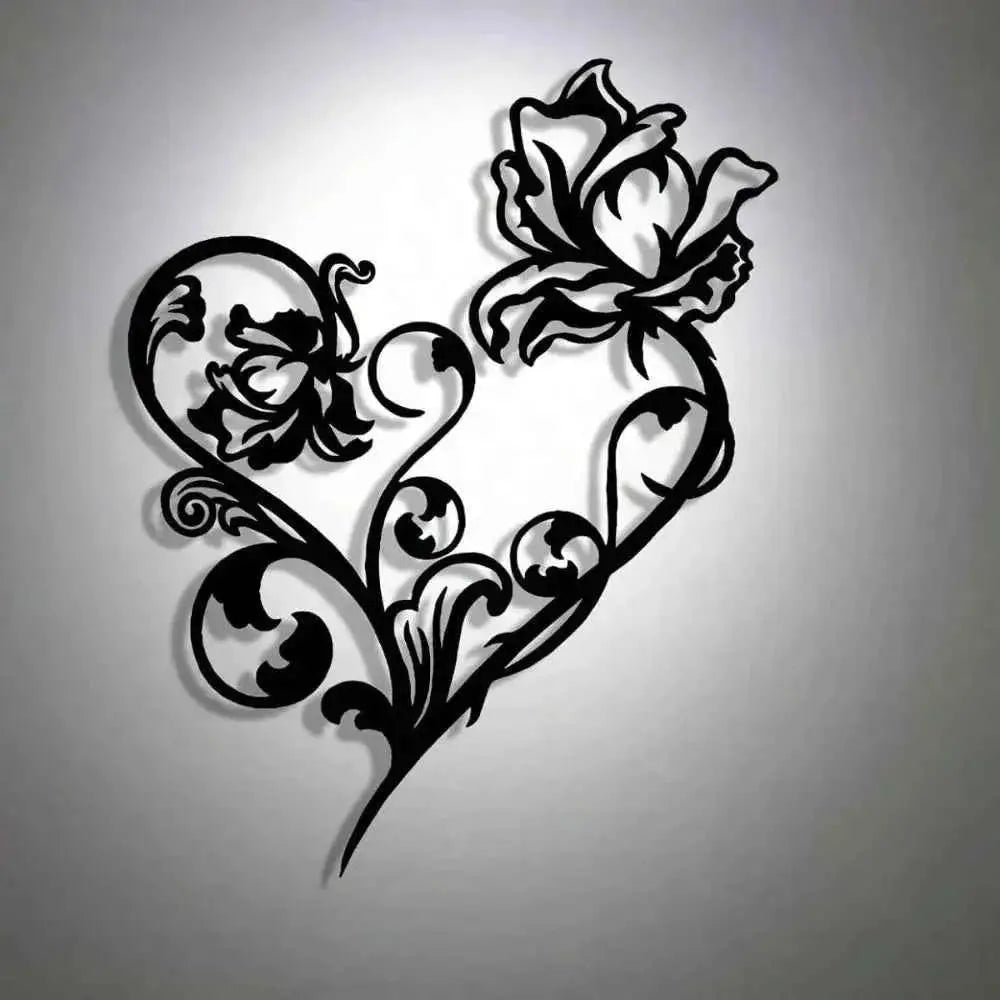 Elegant Black Metal Wall Sign - Abstract Heart Craft for Nature Lovers & Decor Enthusiasts