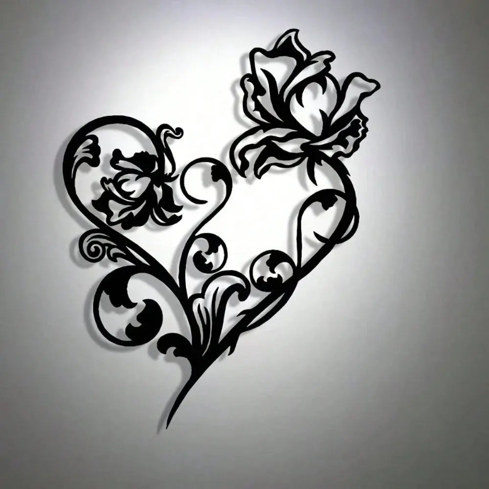 Elegant Black Metal Wall Sign - Abstract Heart Craft for Nature Lovers & Decor Enthusiasts Mayra and Company