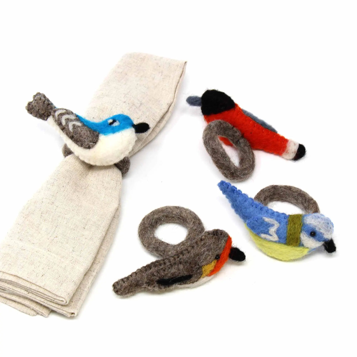 Hand-felted Bird Napkin Rings, Set of Four Colors - Global Groove (T) Global Groove